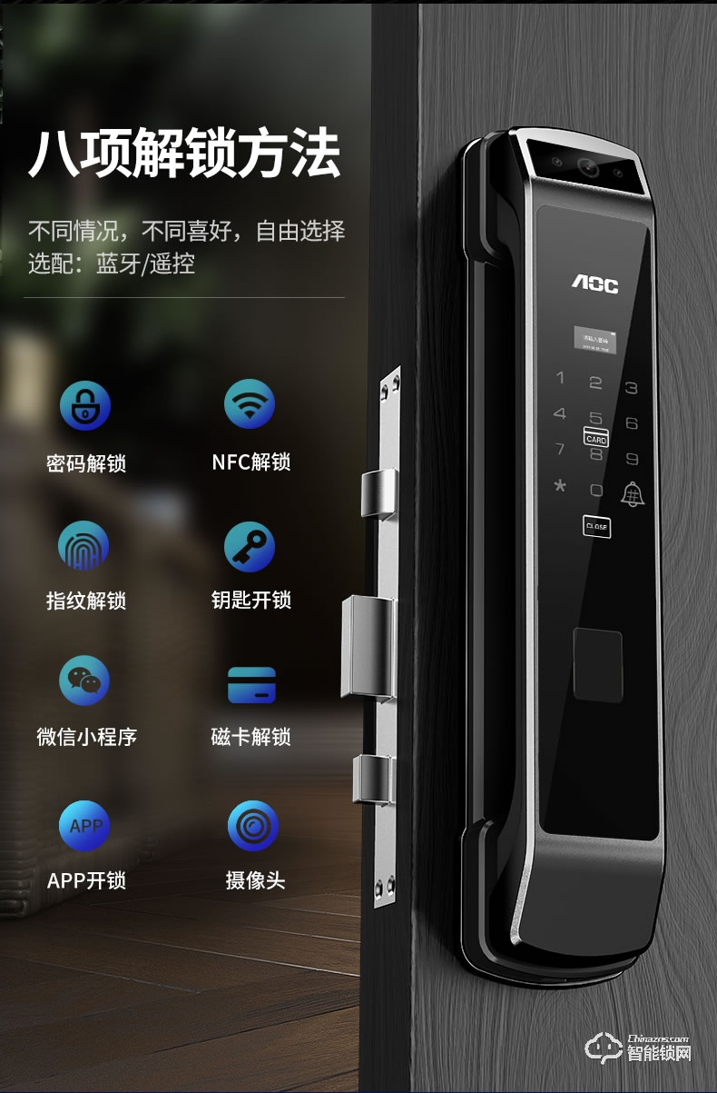 AOC智能锁 E6S全自动WIFI带摄像头远程监控可视对讲智能锁